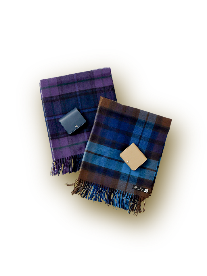 JOHN SCOTT（ジョンスコット）ラム ウール チェック ショール／STANDARD SUPPLY（スタンダードサプライ）レザー アコーディオン コンパクト ウォレット "PAL"