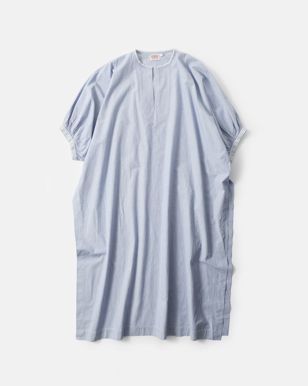 INDIA INDUSTRY(インディアインダストリー)コットン ロンドンストライプ 刺繍 シャツ ワンピース “Nangal” nd-g0073cls