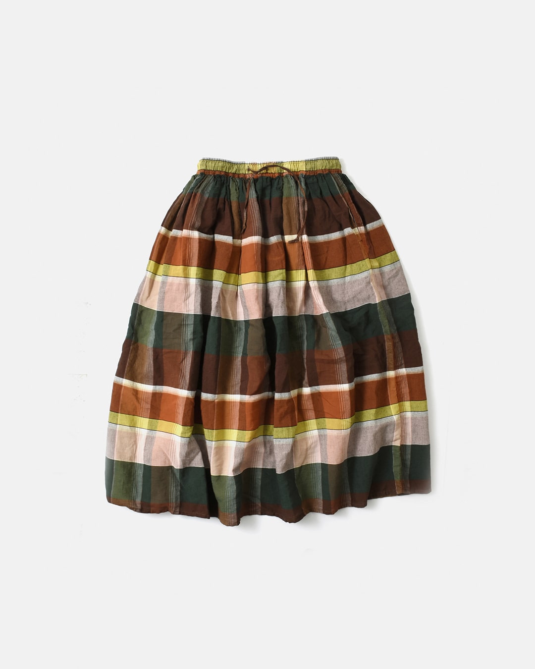 or slow(オアスロウ)<br>コットン リネン オリジナル チェック ギャザー スカート 00-4003-same1