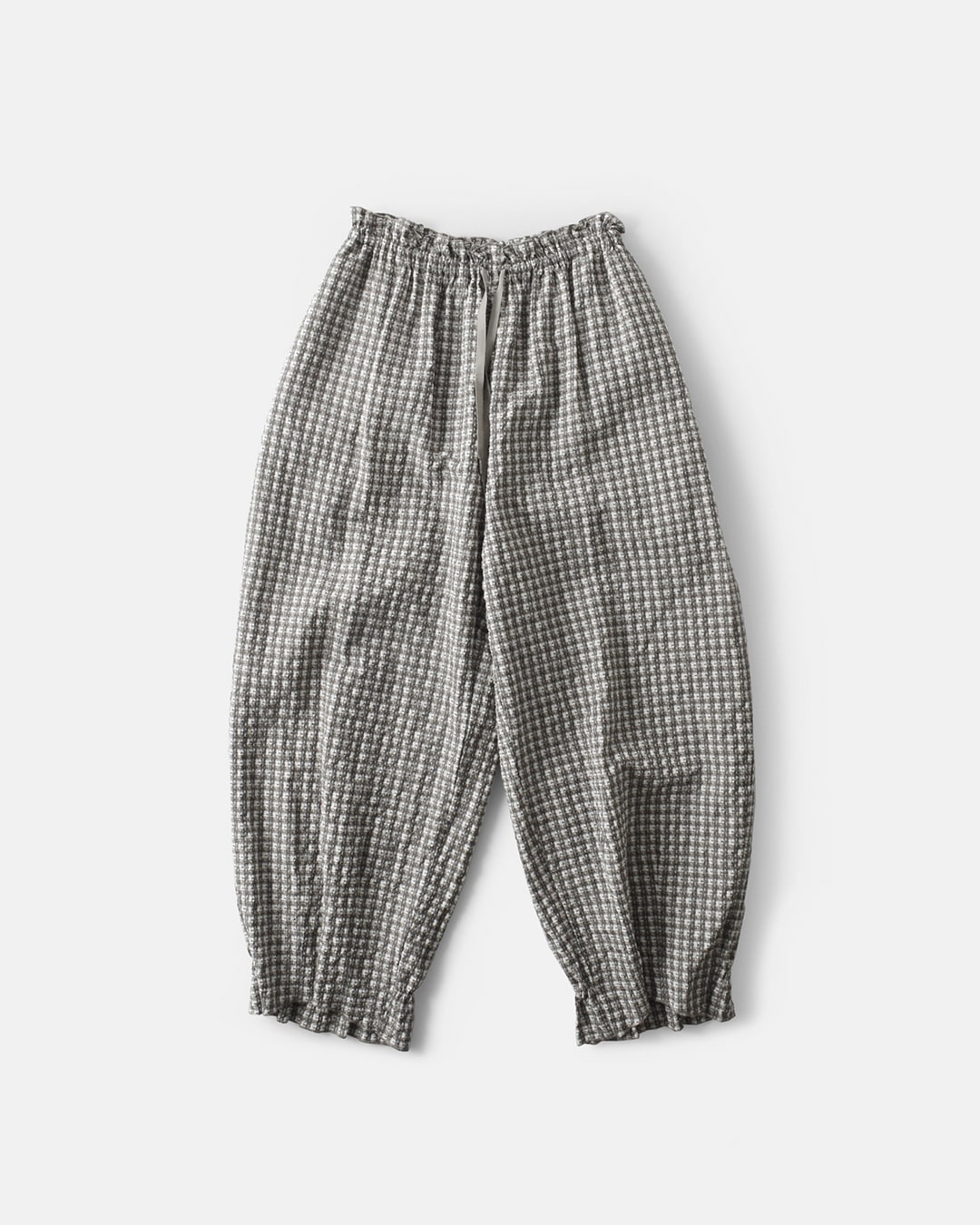qiri(キリ)<br>刺し子 チェック ゴム ギャザー パンツ “sashiko check gather pants” 6301pt004241