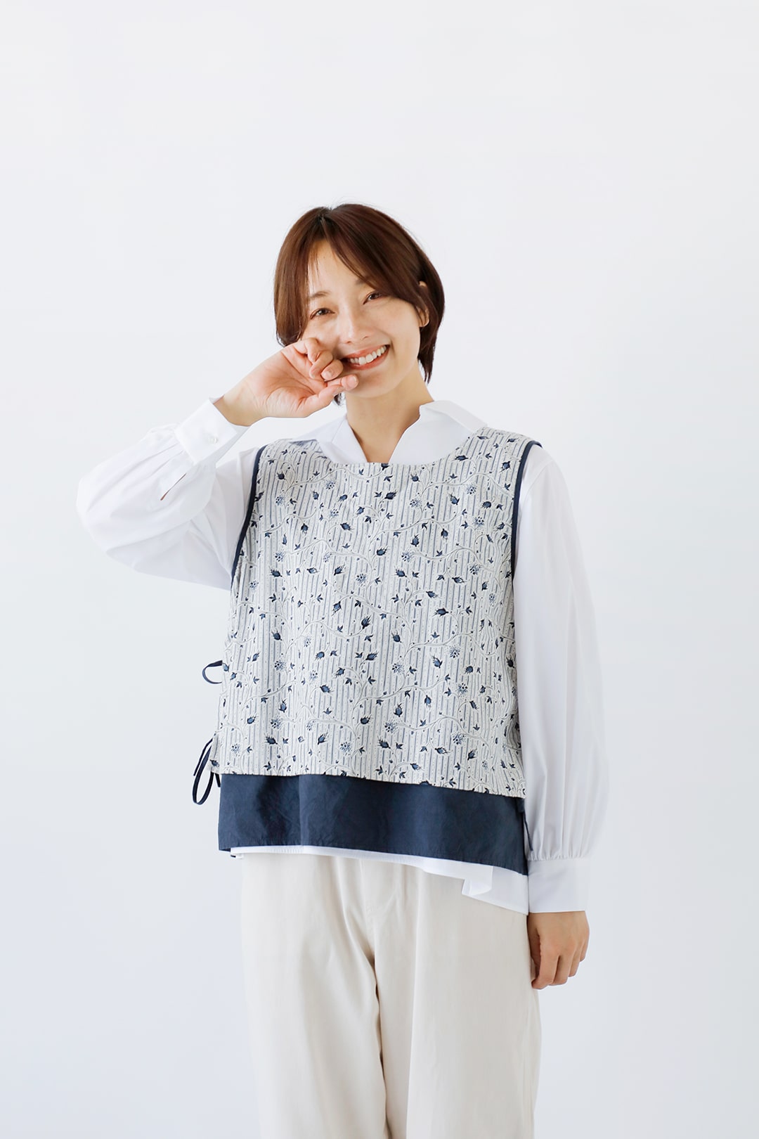 Vlas Blomme プリントレイヤードブラウス