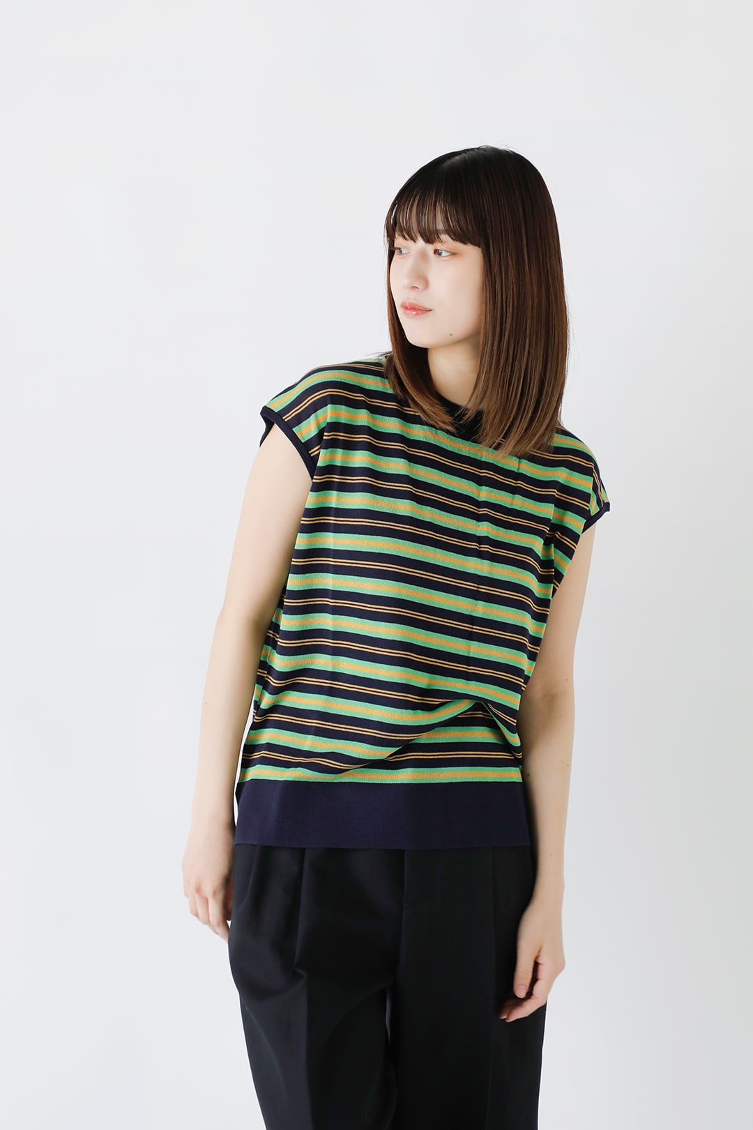 whyto マルチボーダースリットニット