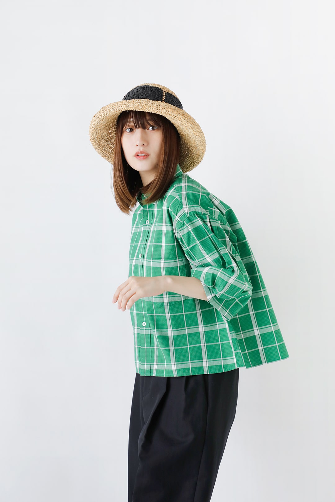 GRANDMA MAMA DAUGHTER チェック バルーン スリーブ シャツ