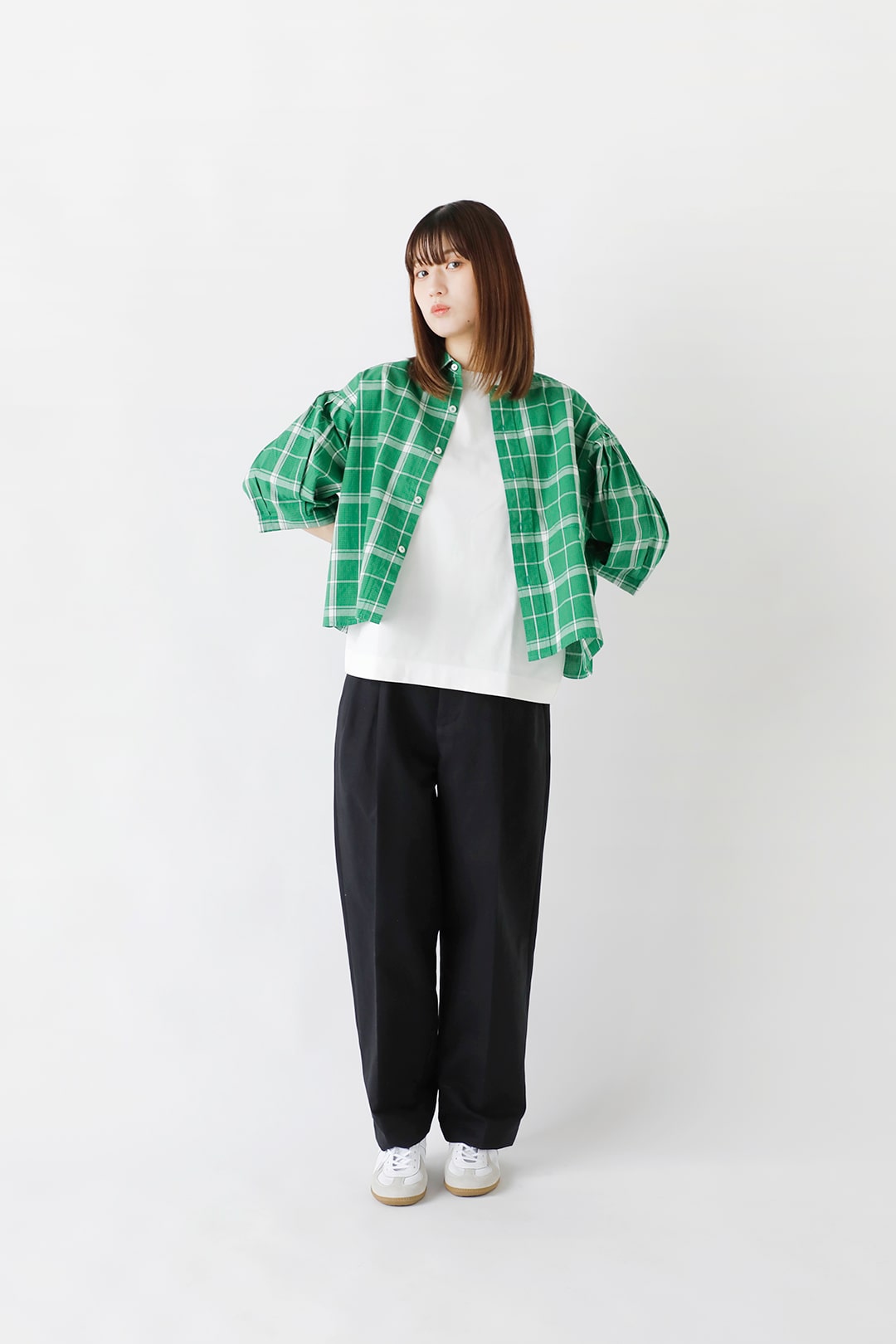 GRANDMA MAMA DAUGHTER チェック バルーン スリーブ シャツ