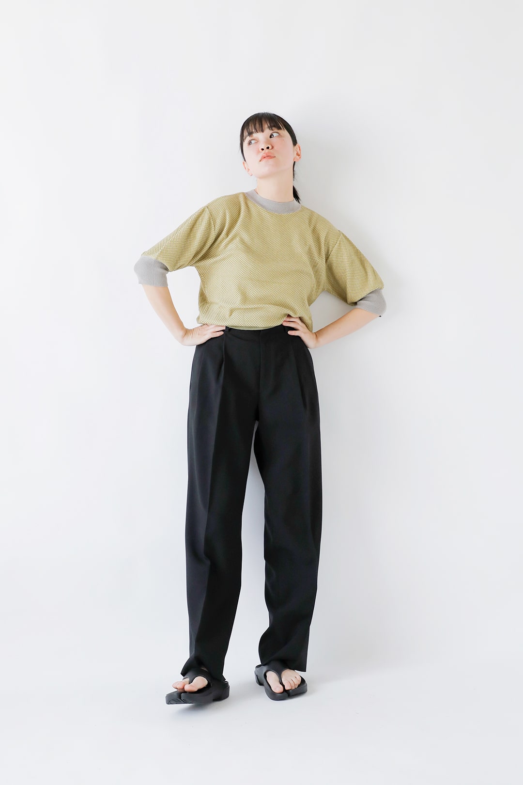 kelen バイカラーメッシュニットトップス MEDY