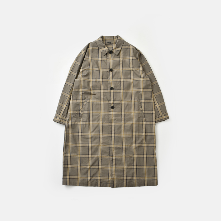 tissuツイル グレンチェック ステンカラーコート