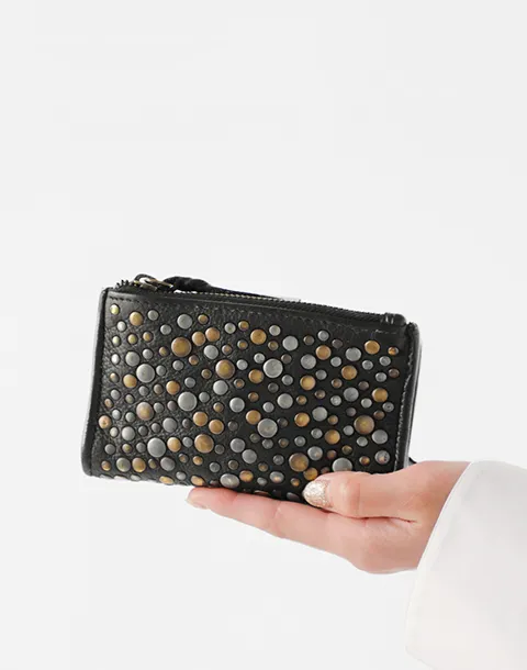 レザー メタリック スタッズ ウォレット
