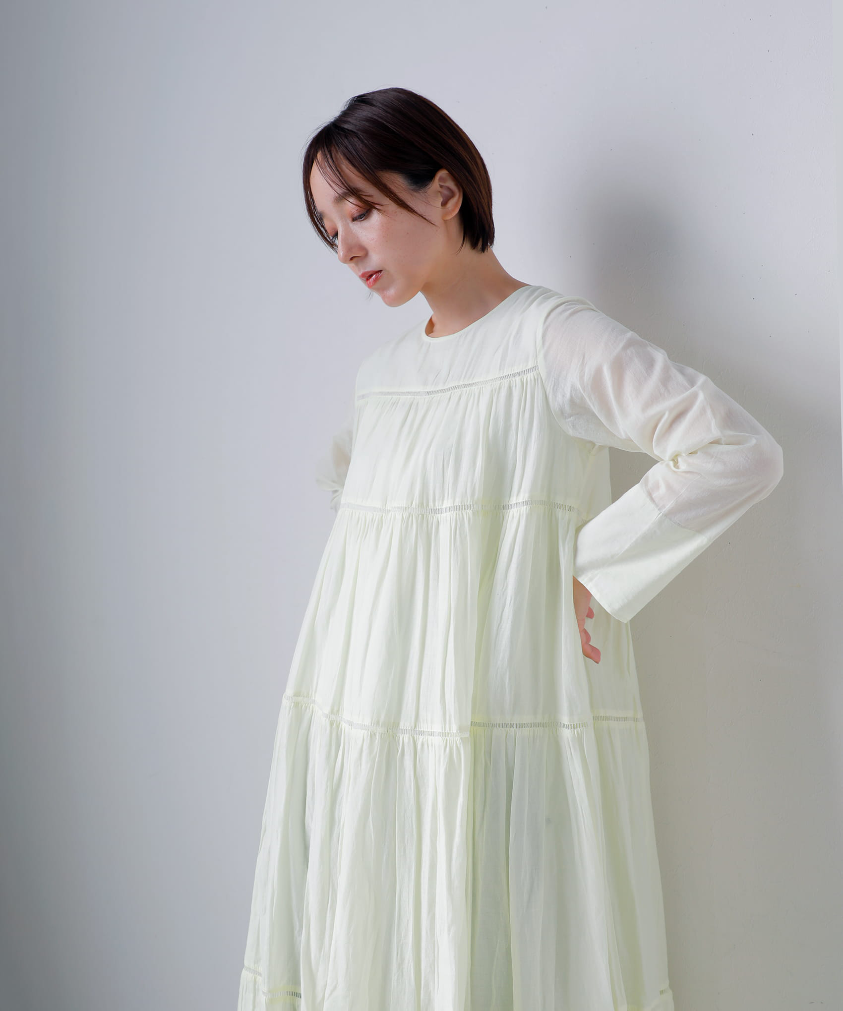 ne Quittez pasコットンボイル ティアード マキシ ドレス