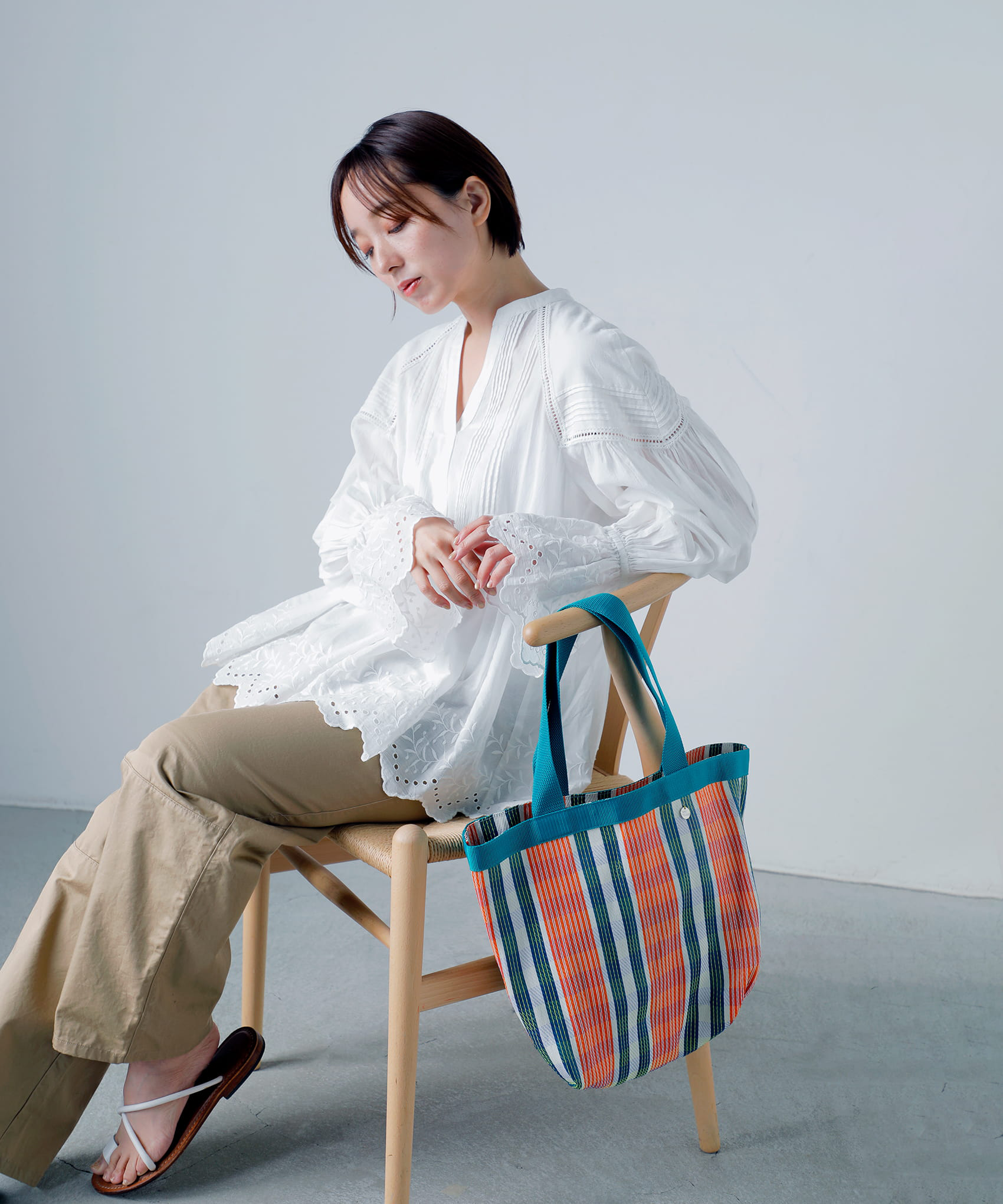 Pasand by ne Quittez pasマルチストライプ メッシュ ポーチ付き トート バッグ