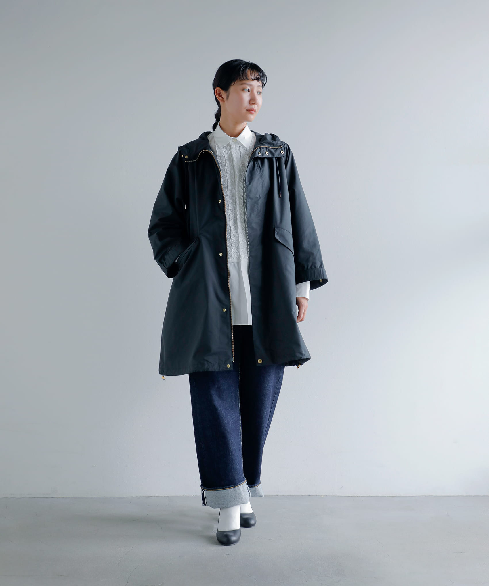 Traditional Weatherwear撥水 ライトウェイトタフタ セルジー フード ロング コート