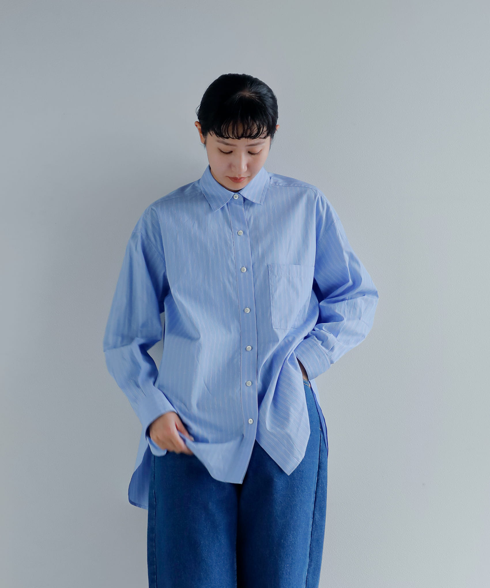 Traditional Weatherwearストライプランコーンロングスリーブシャツ