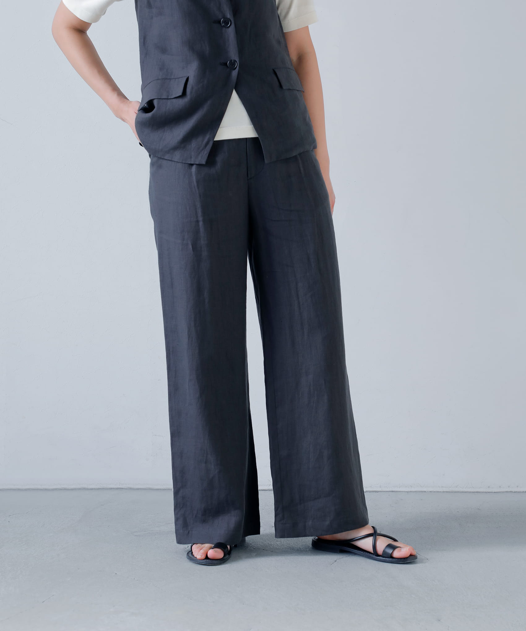 TICCAリネン ワイド タック パンツ