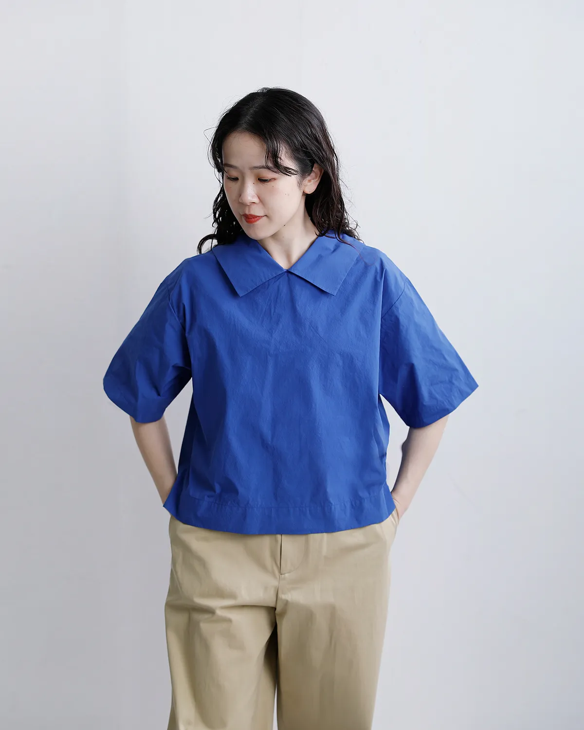 ウォッシュドコットン半袖シャツプルオーバー 物撮り画像