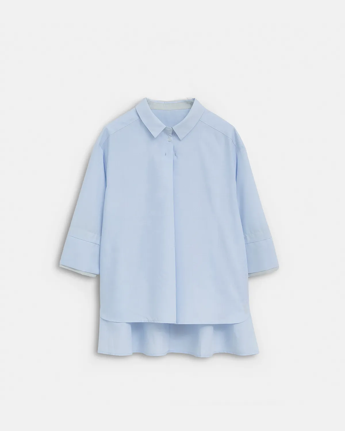 シルエットシャツカラー分袖プルオーバートップス 着用画像