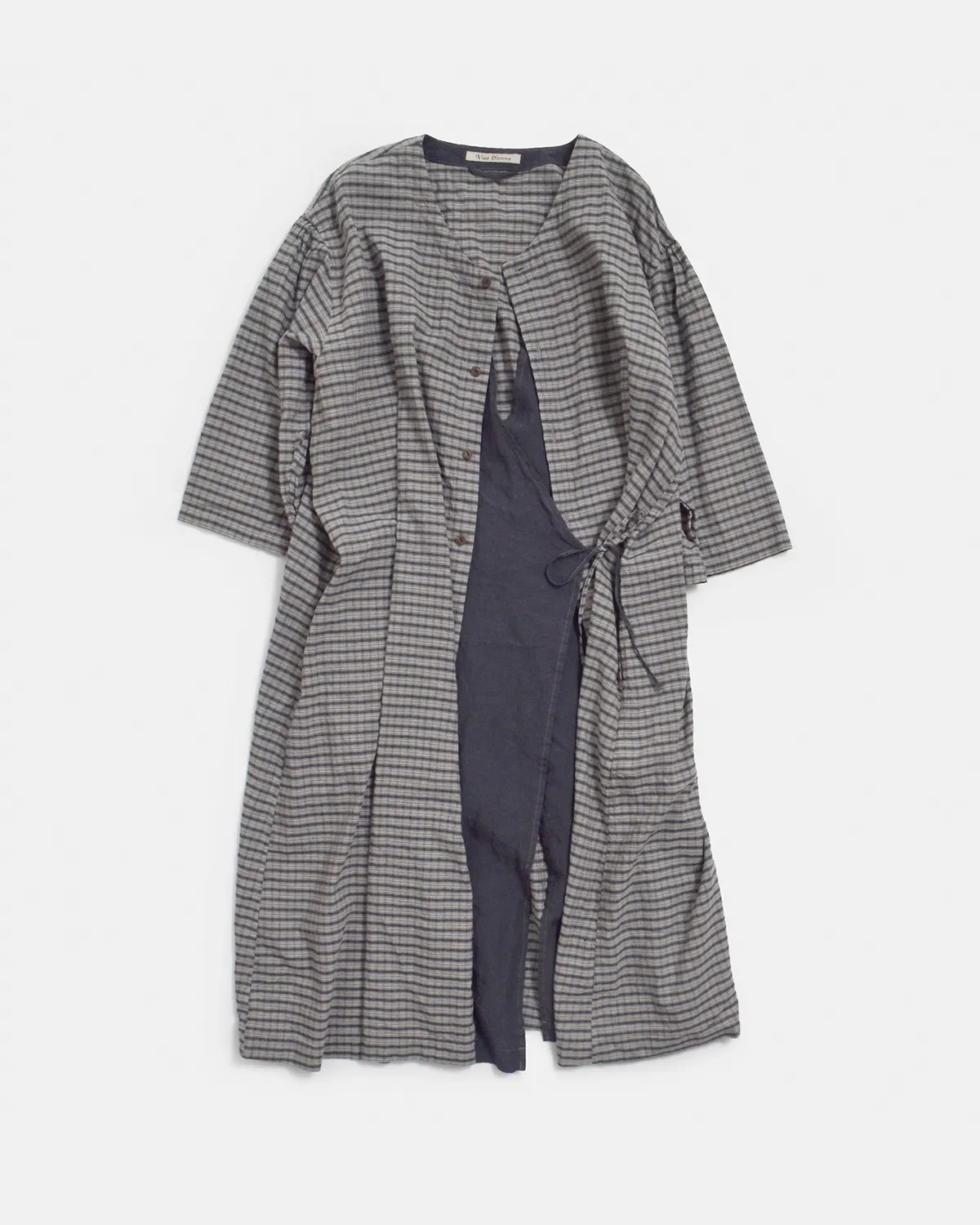 ヴィンテージチェックストライプ前開きドレスワンピース 着用画像