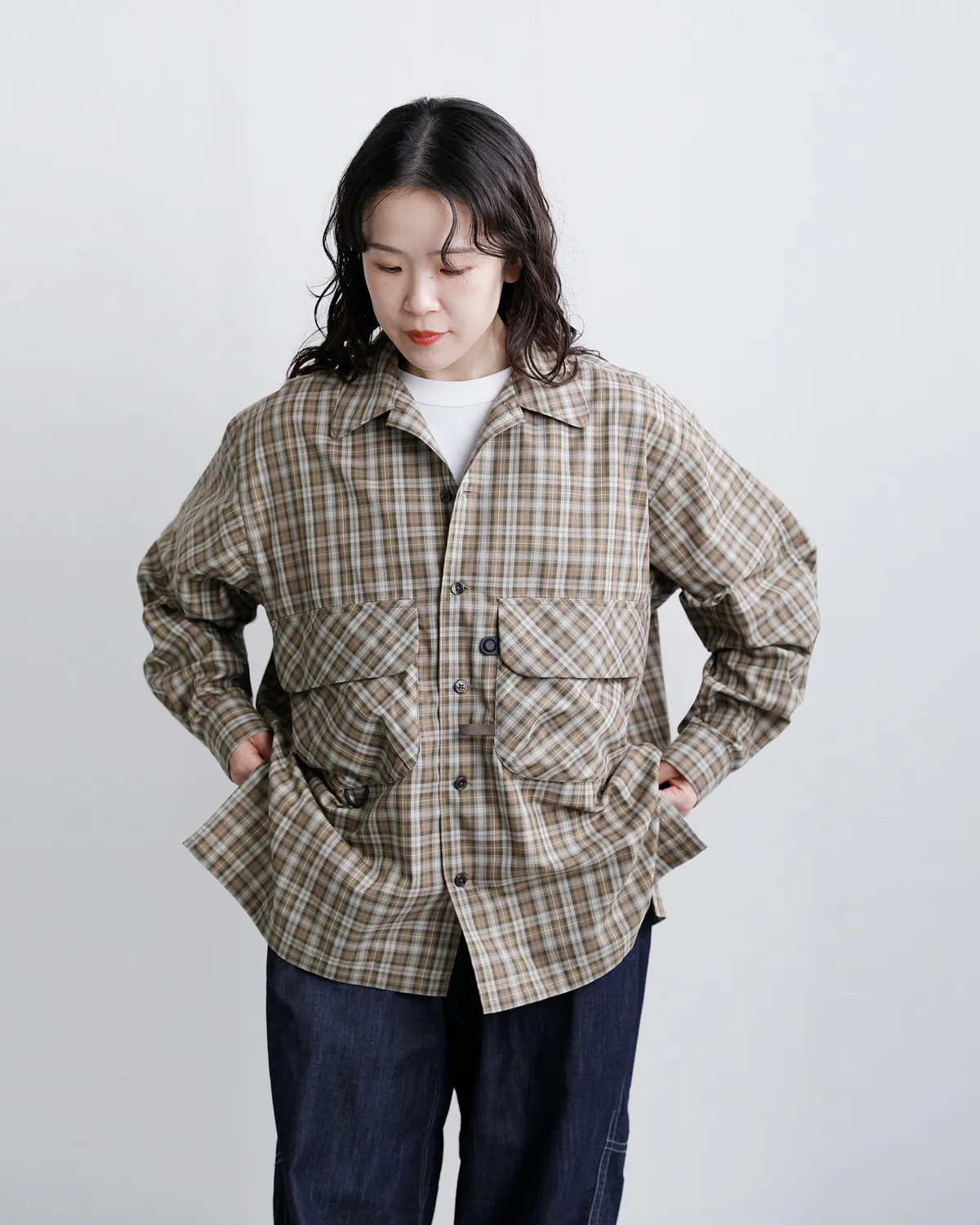 テックスポーツグレンチェック長袖シャツ 物撮り画像