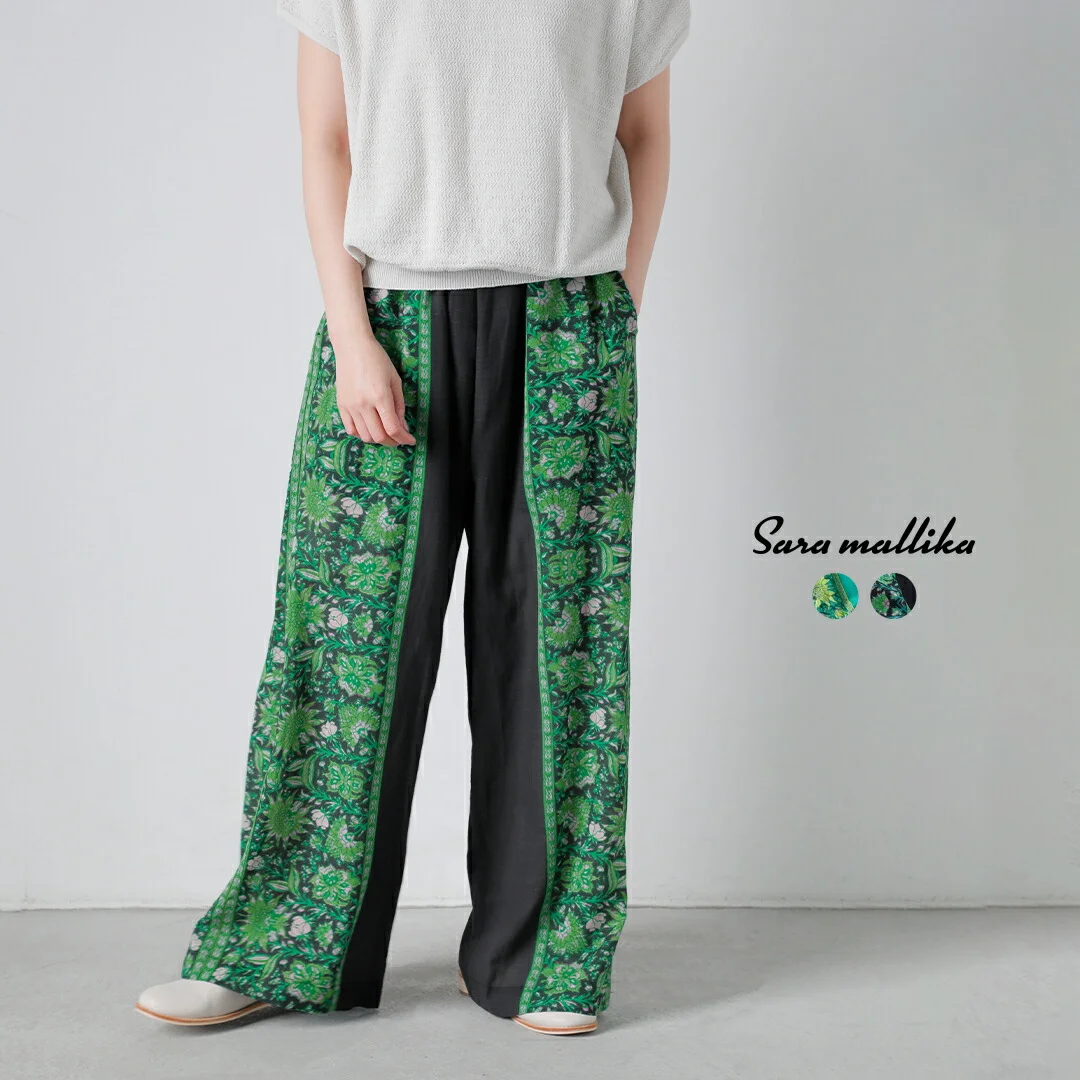 セール【30%OFF】Sara Mallika サラマリカ コットン ビスコース ボーダー プリント パンツ 020661sj2 レディース 【サイズ・カラー交換初回無料】【☆】