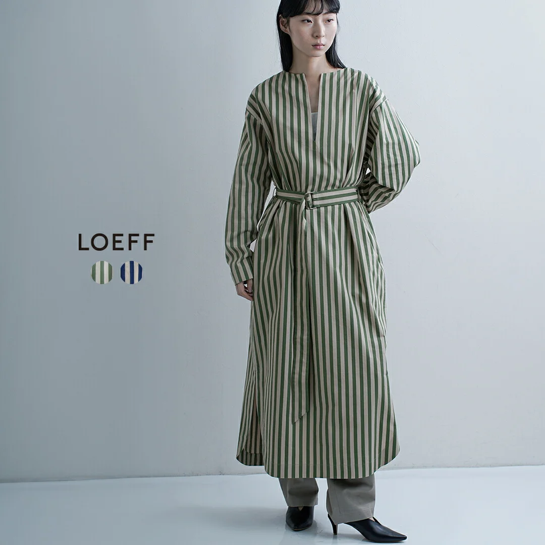 セール【30%OFF】LOEFF ロエフ コットン ストライプ スリットネック シャツドレス ワンピース 8826-2-000002 レディース【☆】