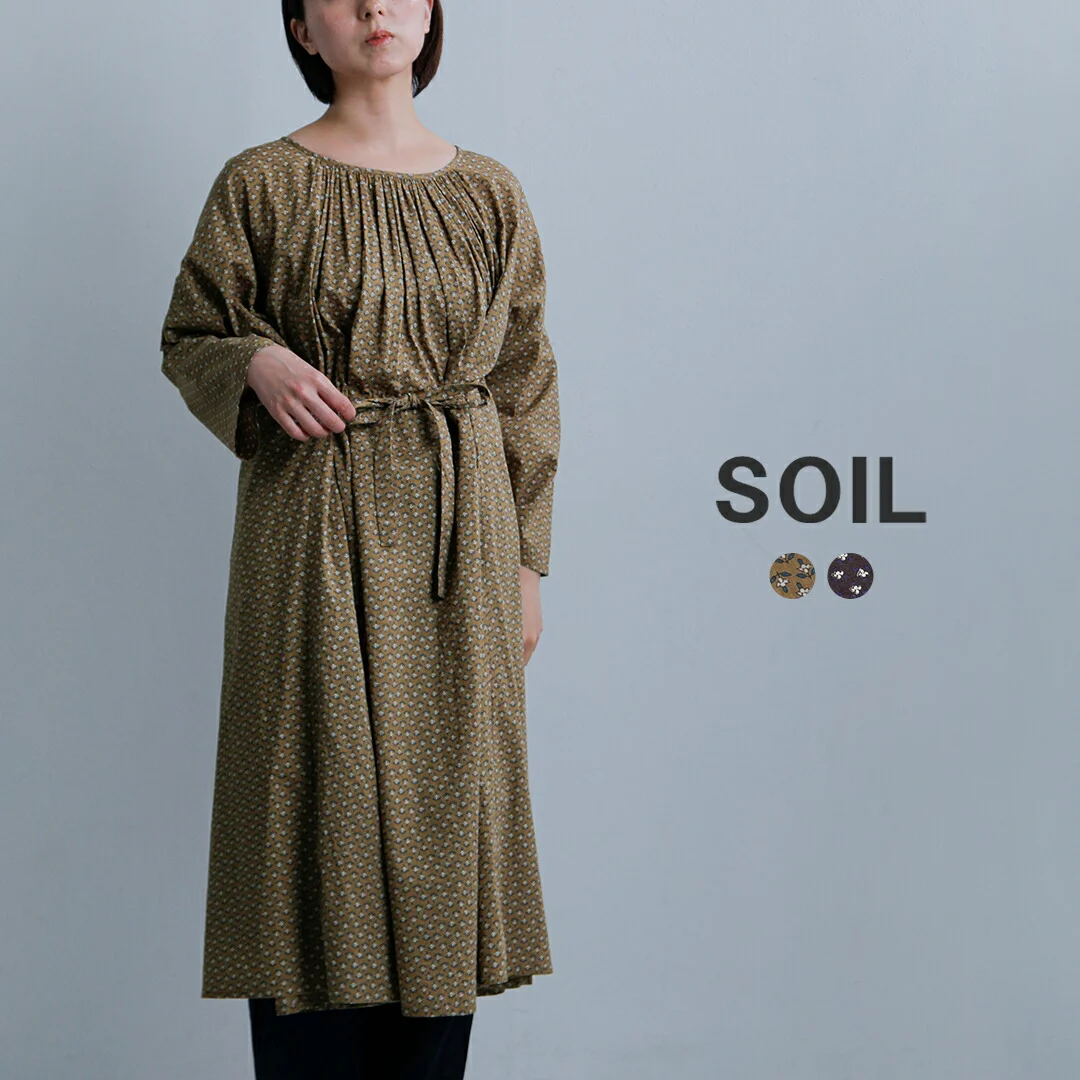 セール【30%OFF】SOIL ソイル コットンボイル スモールフラワープリント 2way ギャザー スモックドレス nsl26033 レディース【☆】