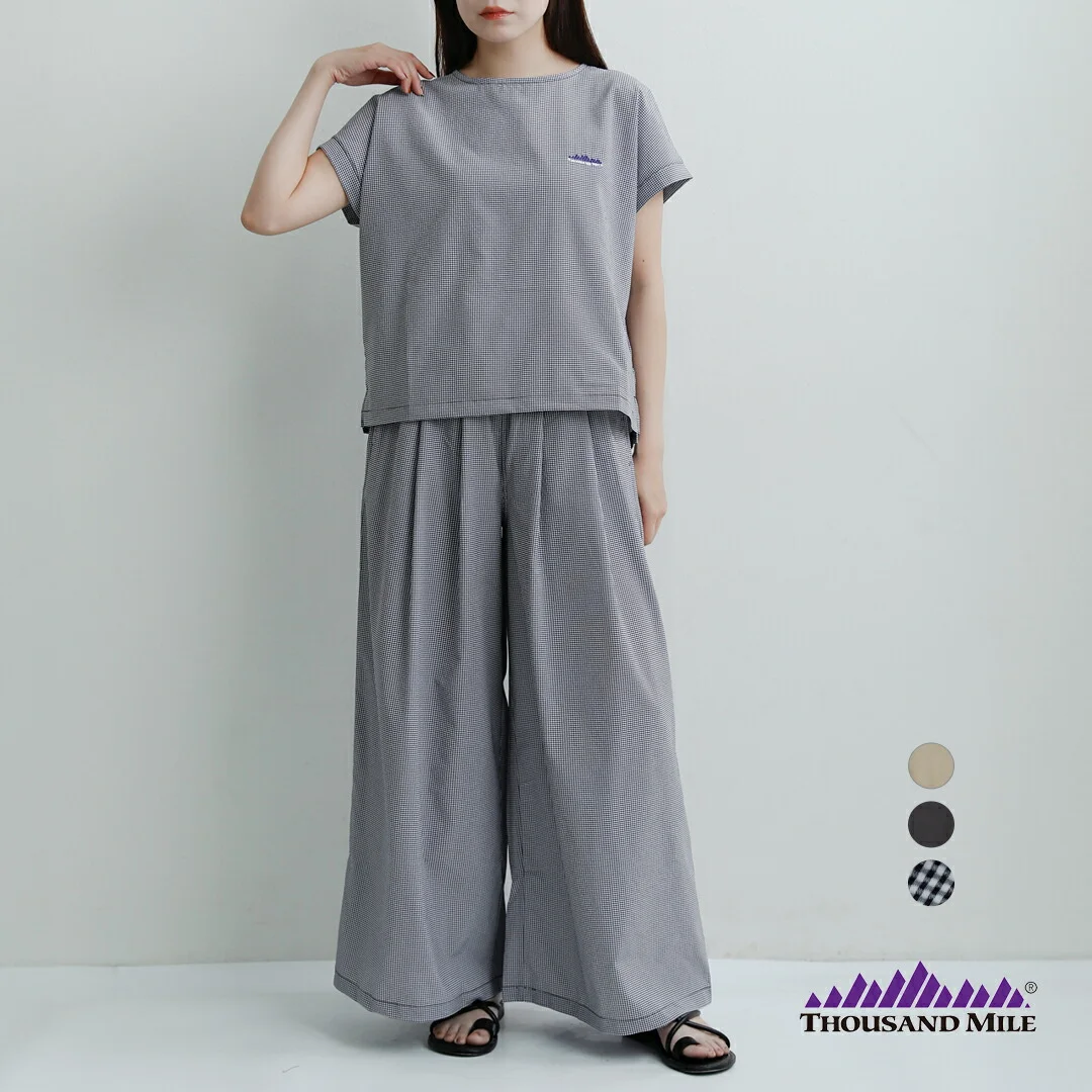 セール【30%OFF】THOUSAND MILE サウザンドマイル 吸水速乾 UVカット フレンチスリーブシャツ ロングパンツ セットアップ tm261-00362 レディース 【サイズ・カラー交換初回無料】【☆】