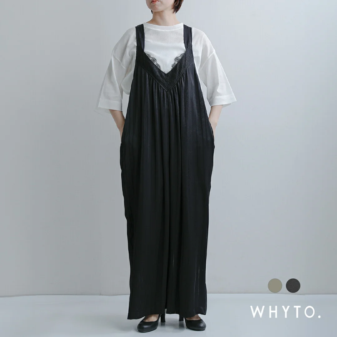 セール【30%OFF】whyto ホワイト レースサテン オーバーサイズ サロペット “lace stain overall” wht26hpt4069 レディース 【サイズ・カラー交換初回無料】【☆】