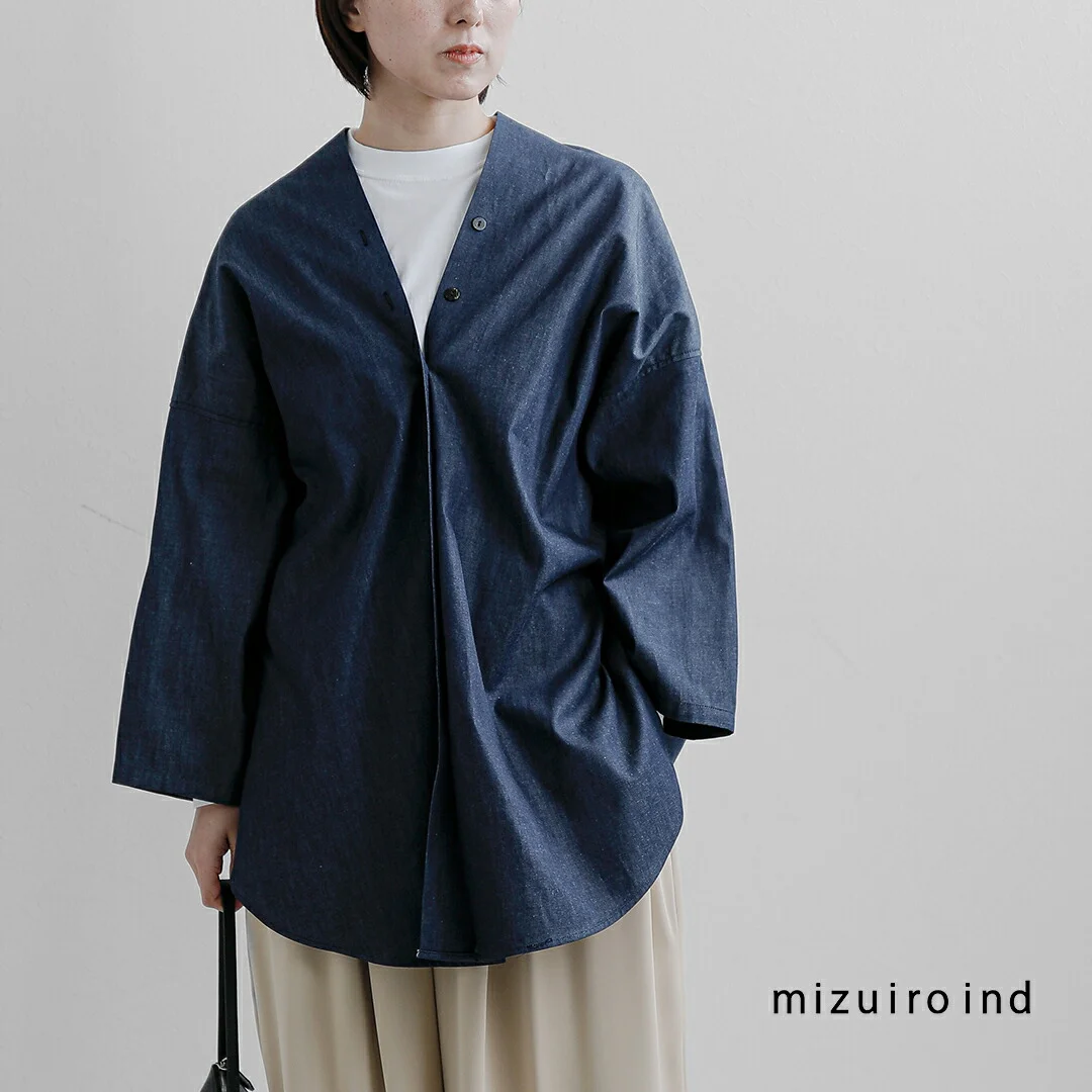 セール【30%OFF】mizuiro ind ミズイロインド コットン Vネック デニム シャツ 1-230156 レディース【☆】