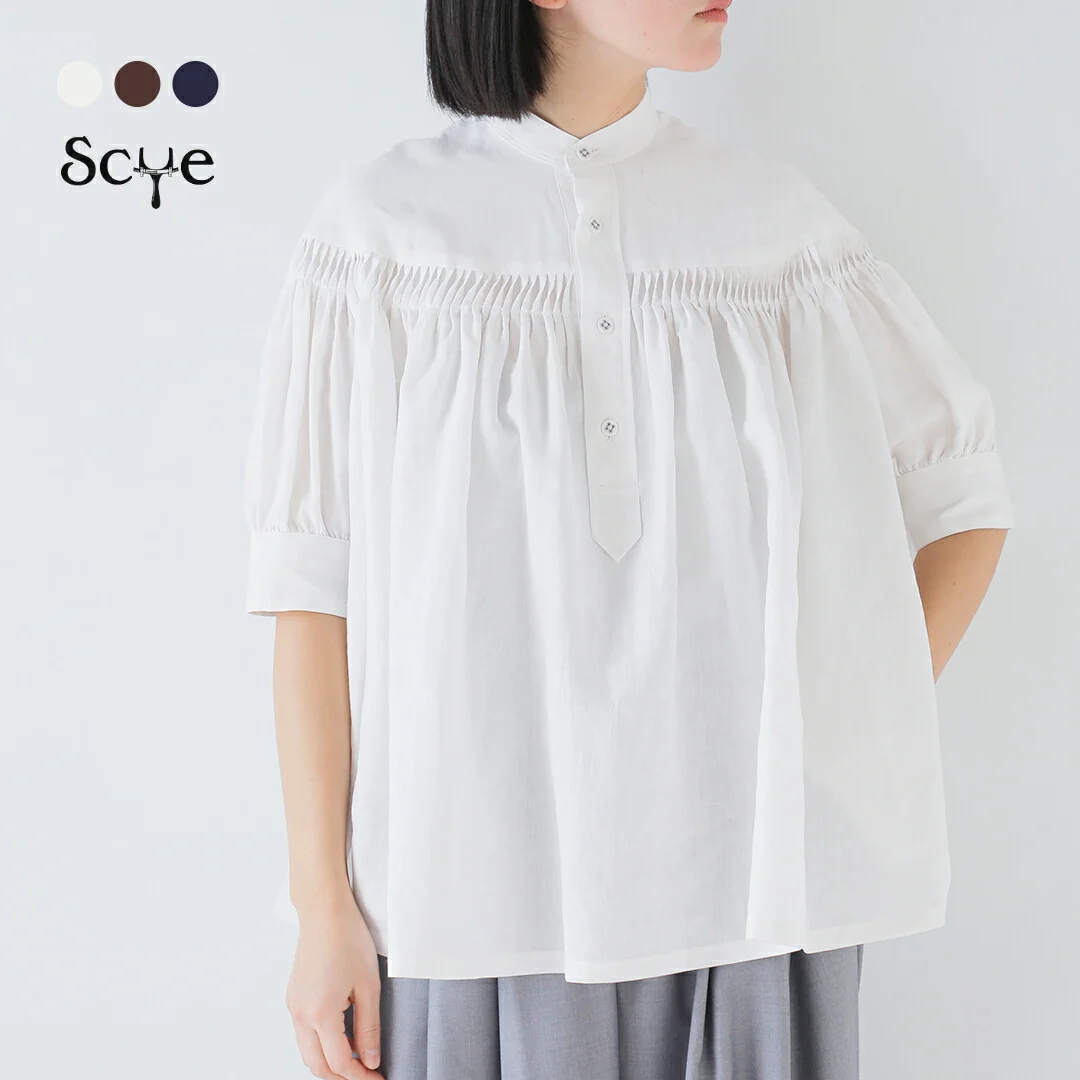 セール【20%OFF】Scye サイ リネン キャンブリック タック ハーフスリーブ ブラウス 60/1Linen Cambric Tucked Blouse Half Sleeve 1226-31001 レディース【☆】
