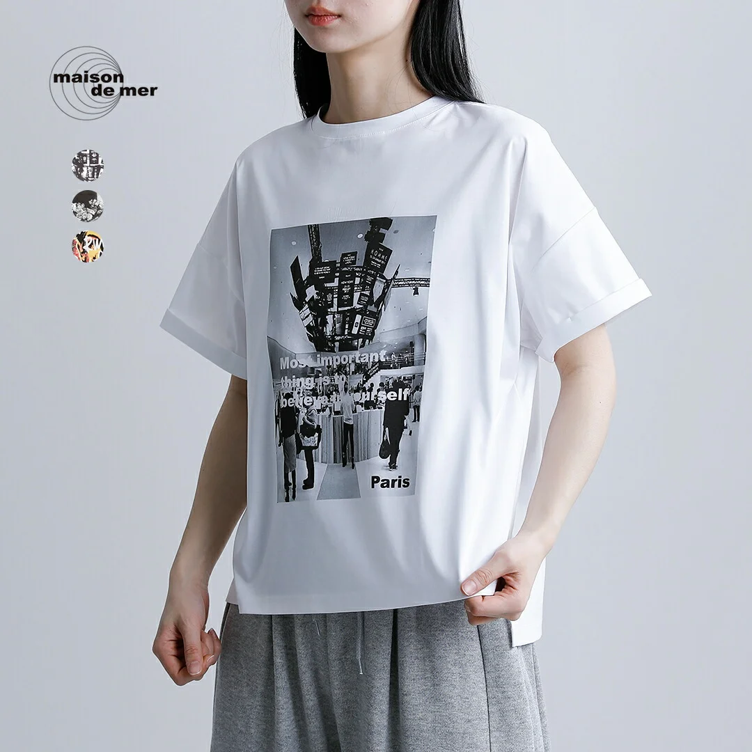 セール【30%OFF】maison de mer メゾンドメール コットン プリント Tシャツ Tranoi / Flower / Twiggy cotton-t-same1 レディース【☆】