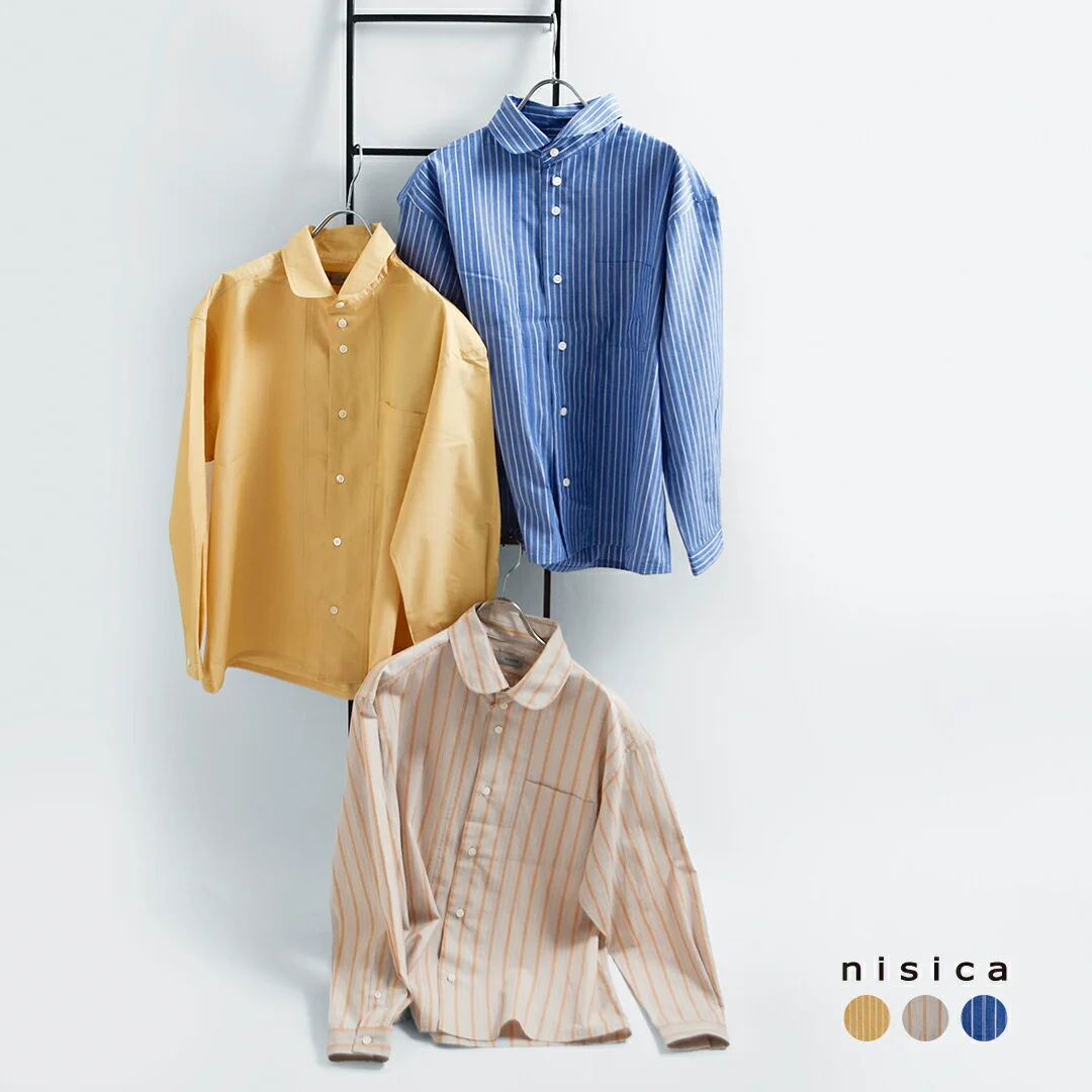 セール【30%OFF】nisica ニシカ コットン ラウンドカラー ストライプ 長袖シャツ nis-1386 レディース【☆】