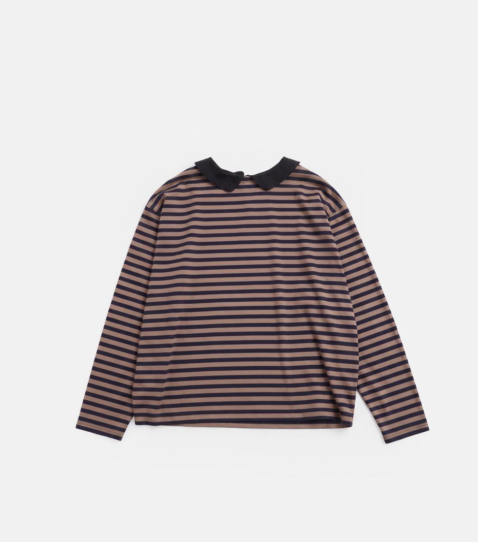 utiliteユティリテシルケット天竺ボーダー衿付き2wayカットソー