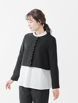 ウォッシャブル シフォン フリル ジャケット 005312o