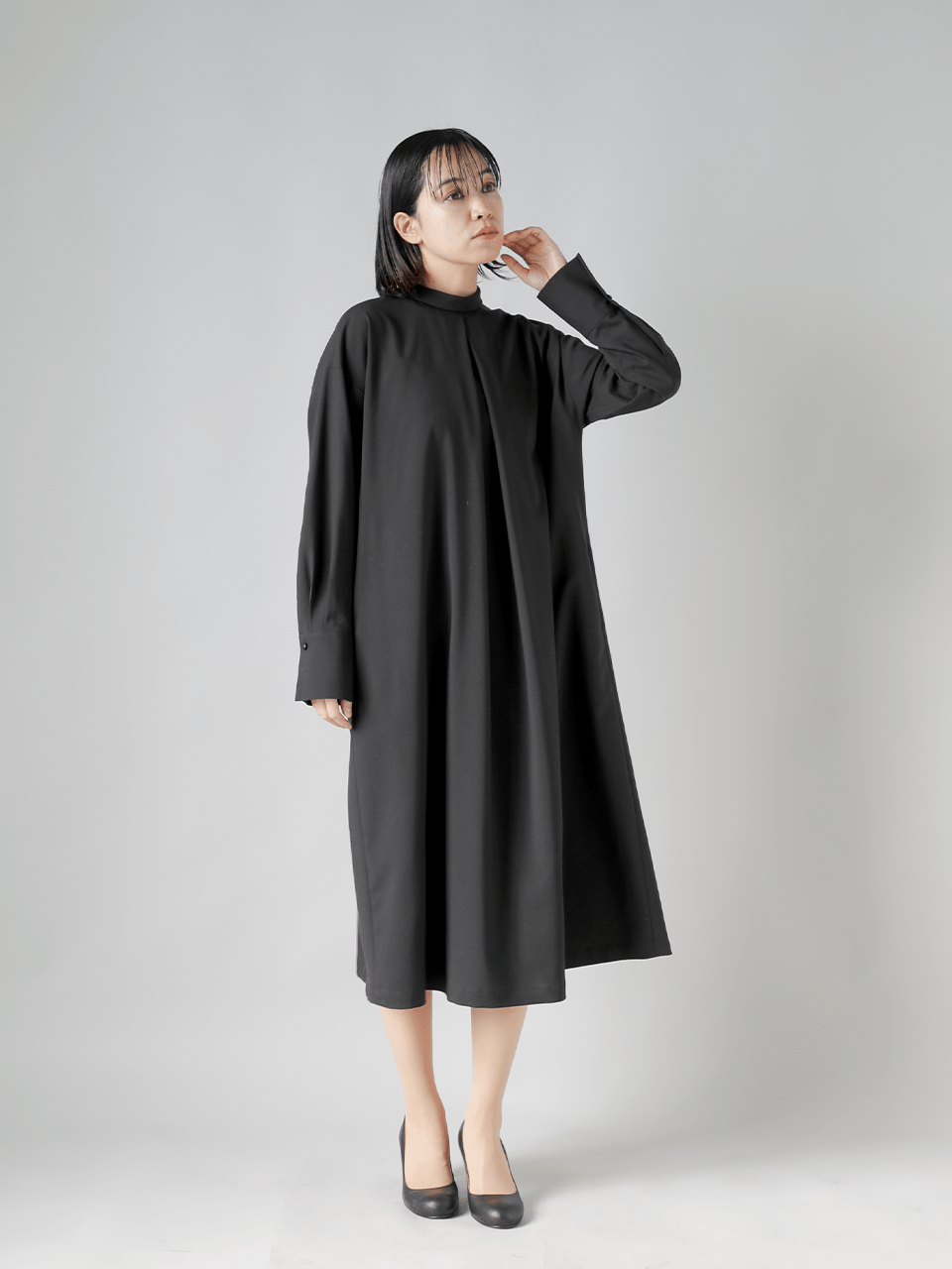 SUPER120s ウール トロピカル ウォッシャブル加工 ロールカラー ワンピース nop24s07