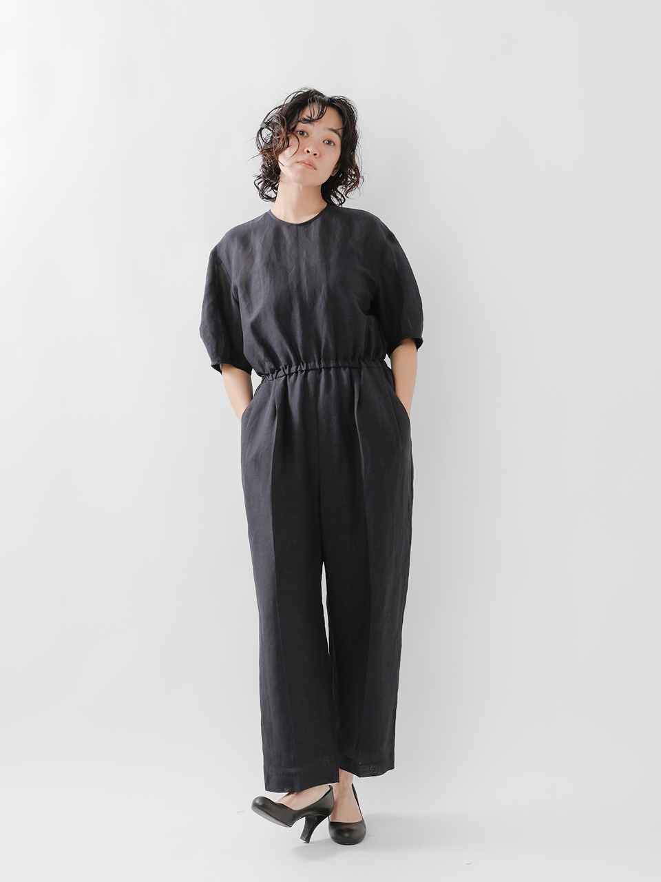 リネン チンツワッシャー ウエストブラウジング オールインワン od-op4110