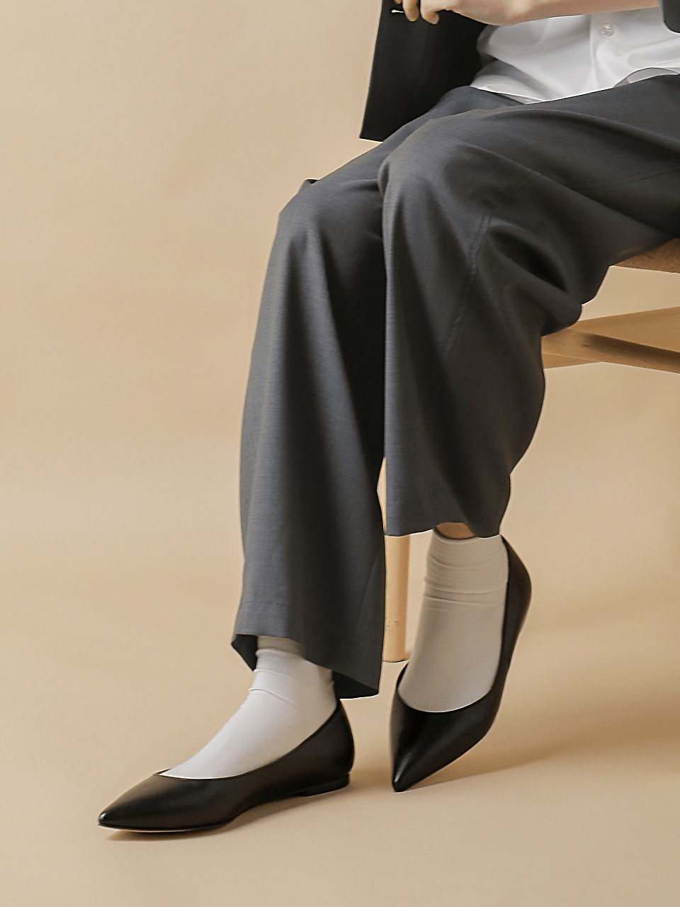 レザー ポインテッド フラット パンプス 24ks-20