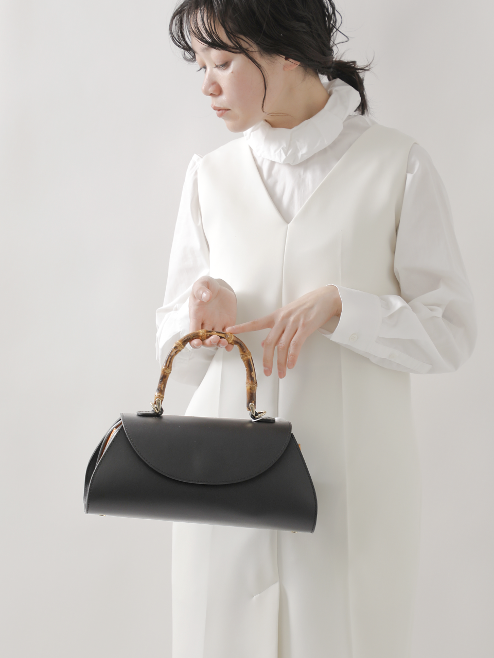 バンブーハンドル レザー 2way バッグ di-3173-ru