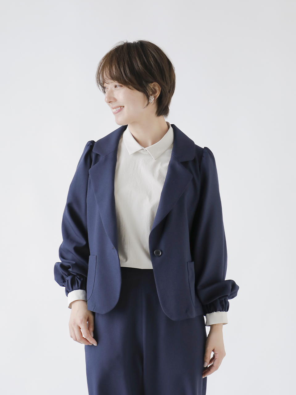 ウォッシャブル バルーン スリーブ テーラード ジャケット 2023-aw066