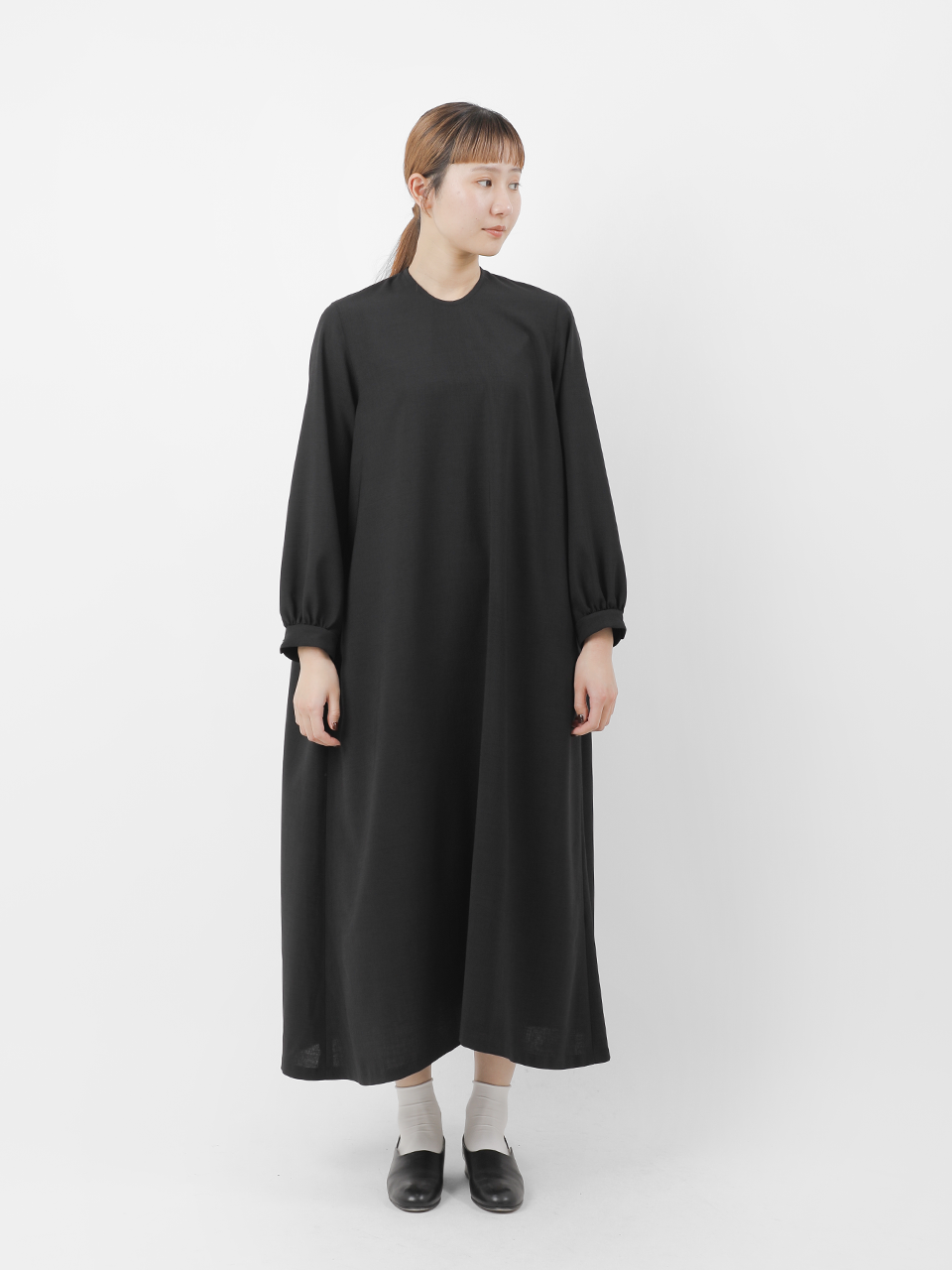 ドレープカルゼ 袖口ギャザー Aライン ワンピース ca-nc0801op