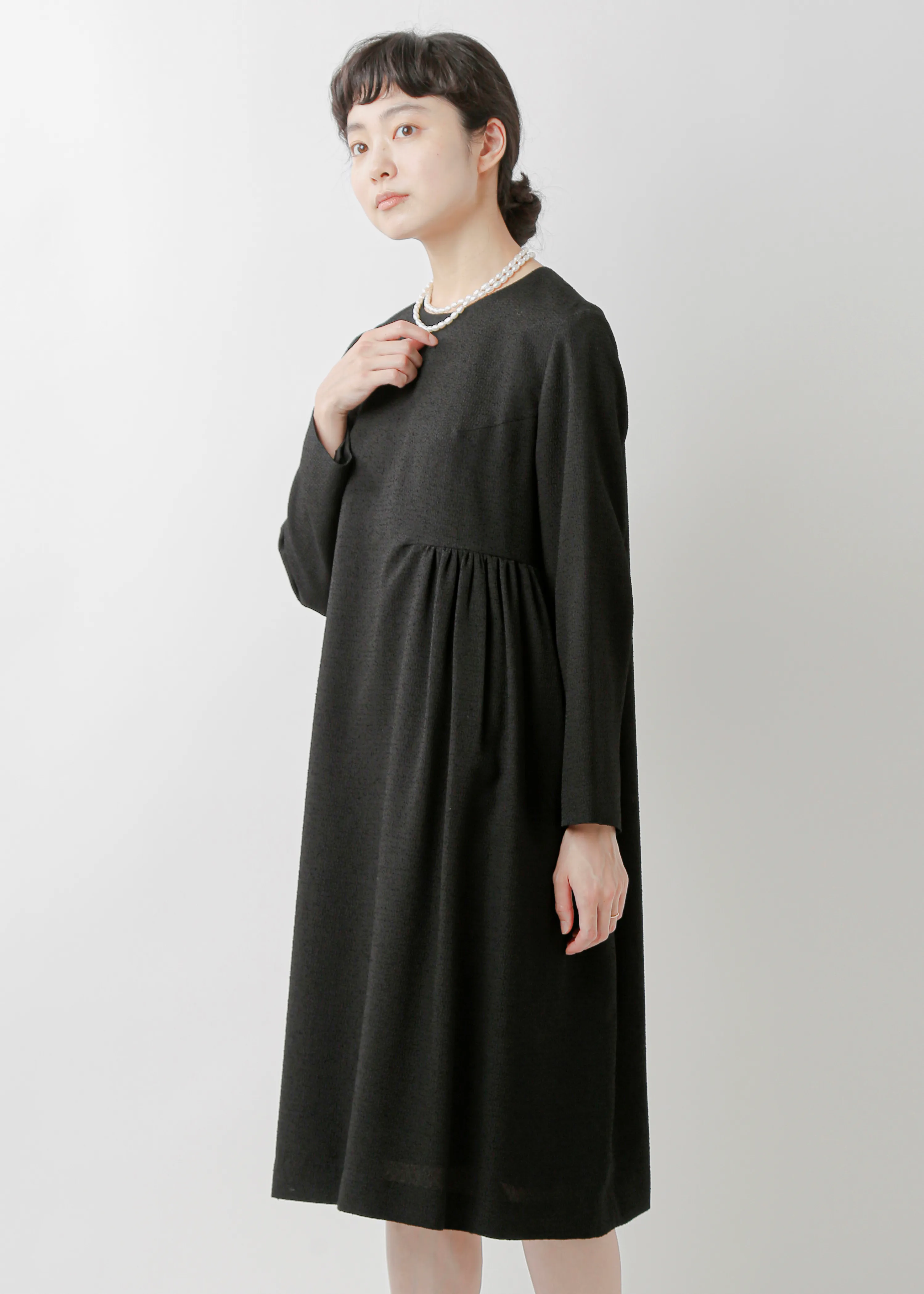 ブークレ ジャガード ブラック ベル ワンピース fop01