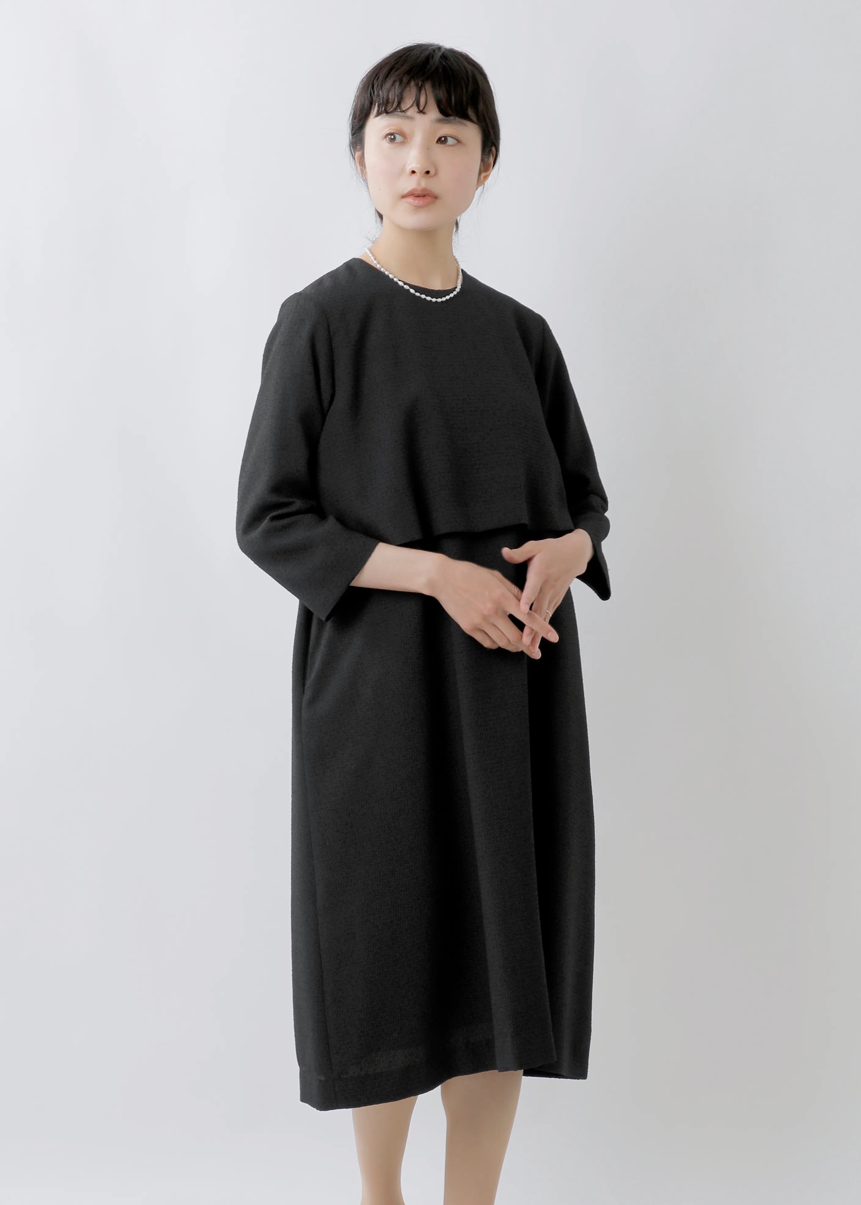 ブークレ ジャガード ブラック ケープ ドレス fop06