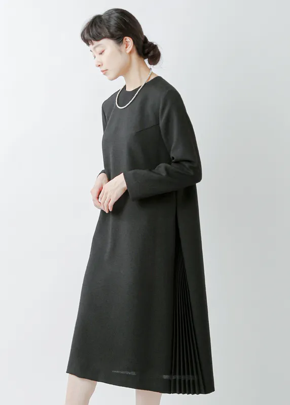 ブークレ ジャガード ブラック サイド プリーツ ドレス fop08