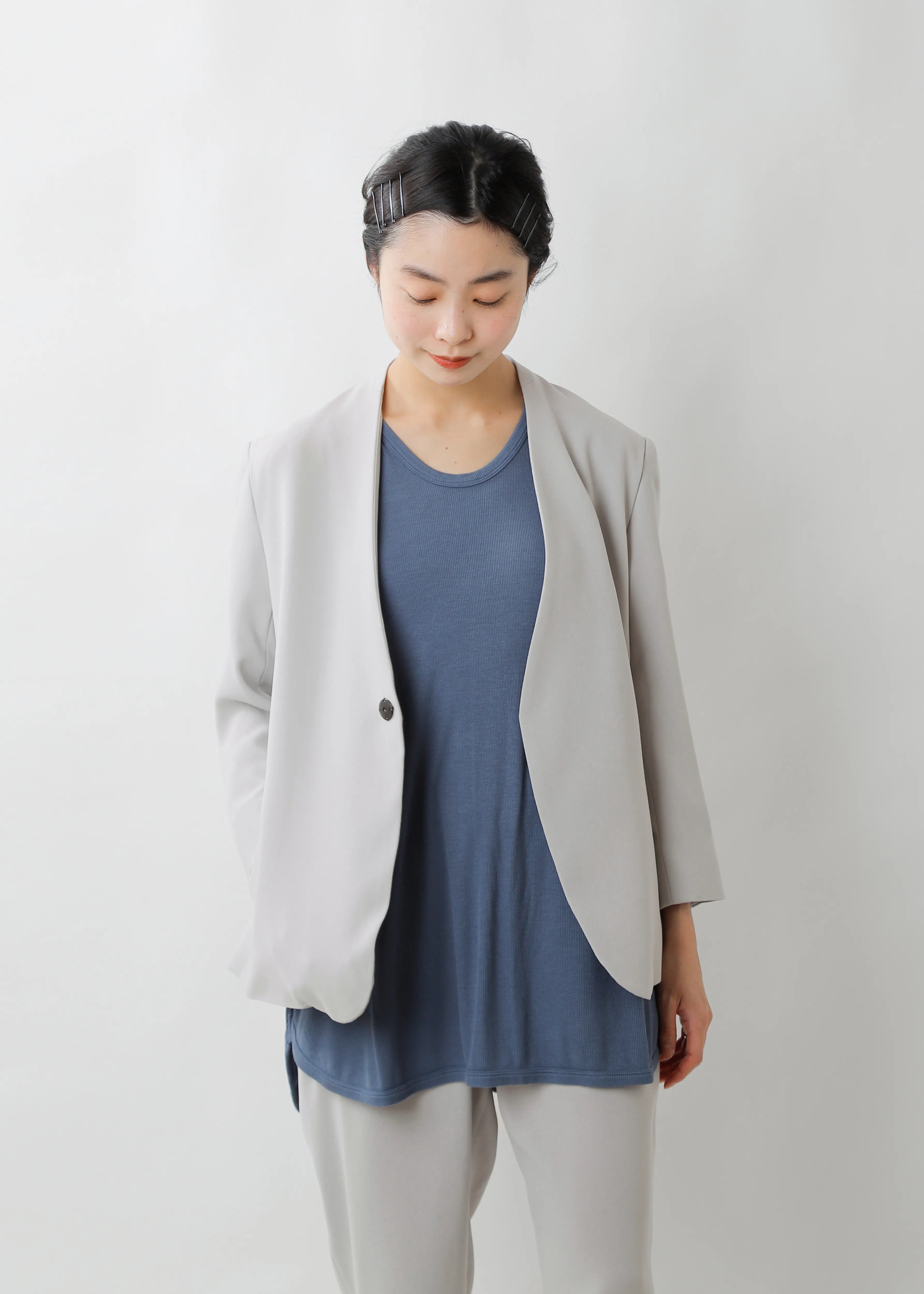 ライトクレープ ダブルクロス ノーカラー ジャケット nk-nc9801jk