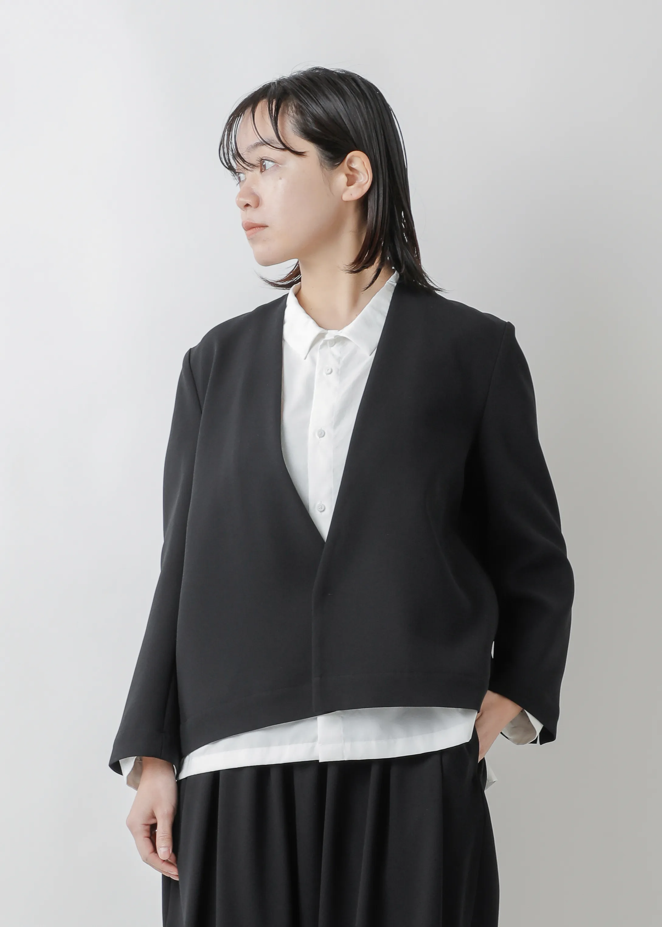 ライトクレープ ダブルクロス ノーカラー ジャケット nk-nc9817jk